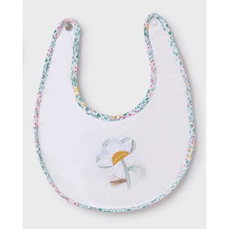 CREAM BIB FLOWER EMBROIDERY PRINTED EDGING / 9872-070A