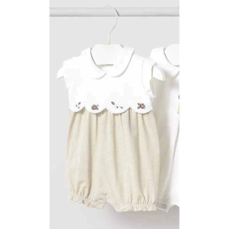 BEIGE PRINT ROMPER SHORT WHITE BODICE / 1752-058