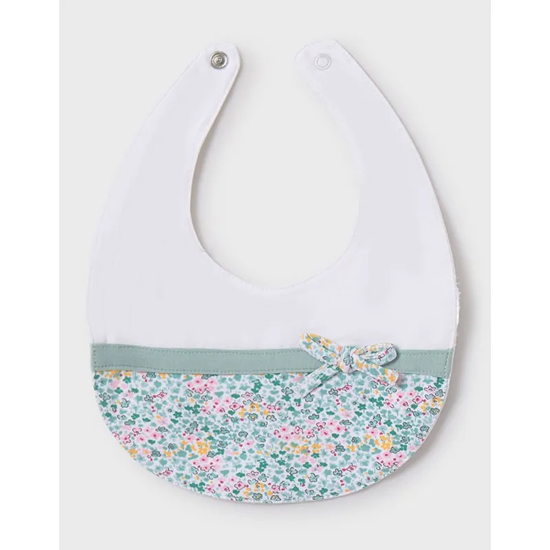 WHITE & GREEN FLORAL PRINT BIB BOW TRIM / 9875-070