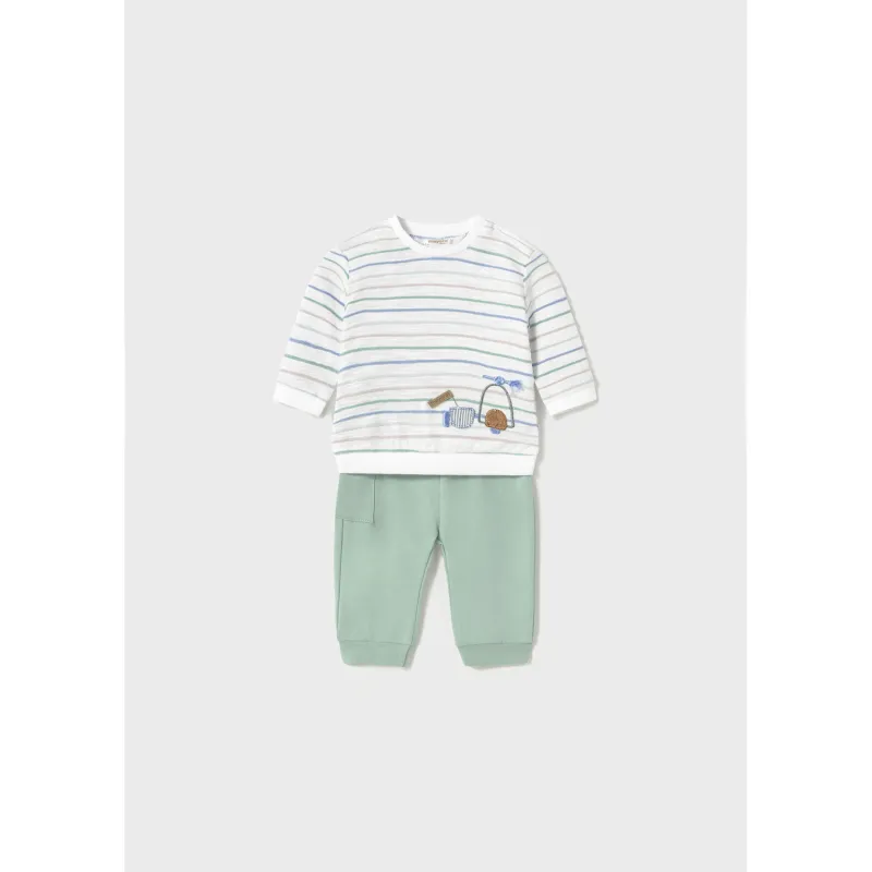 GREEN 2PC PANT SET CREAM STRIPED TOP / 1612-063