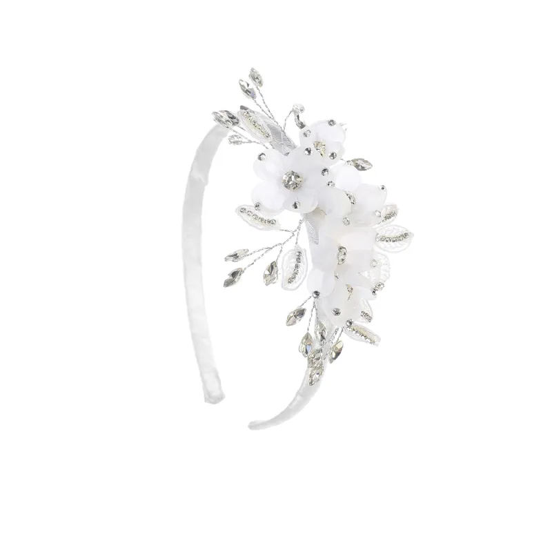 IVORY HEADBAND FLOWER & RHINESTONE HARD / 113