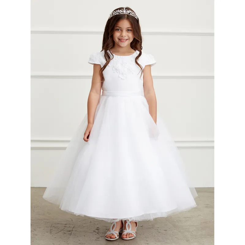 IVORY DRESS 3D FLOWER ON NECKLINE SPARKLY SKIRT / 5823