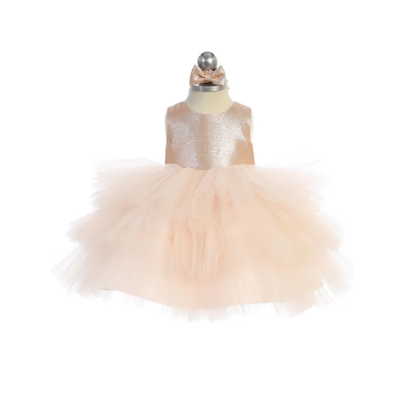 2PC ROSE GOLD DRESS & HEADBAND METALIC BODICE 3 LAYER TULLE SKIRT / 5790S