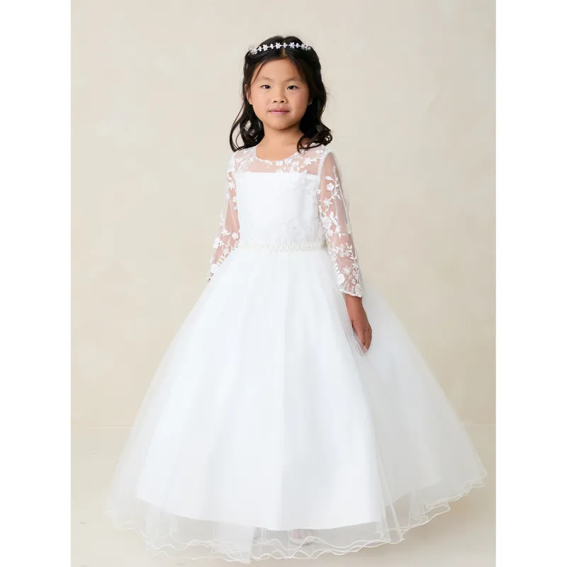 IVORY DRESS LACE BODICE & 3/4 SLEEVE TULLE SKIRT / 5881