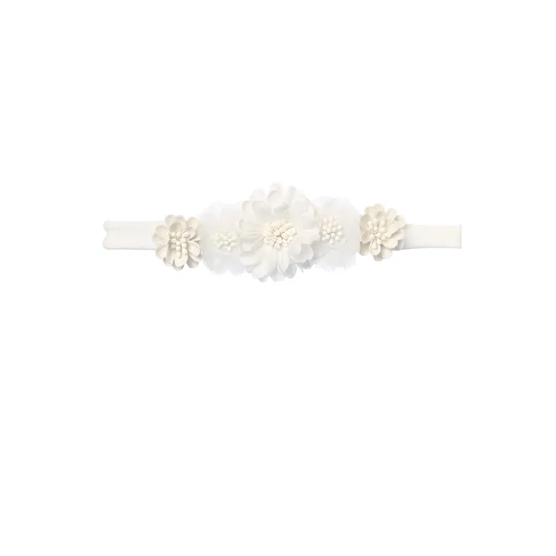 WHITE STRETCH BABY HEADBAND FLOWER APPLIQUE / 144