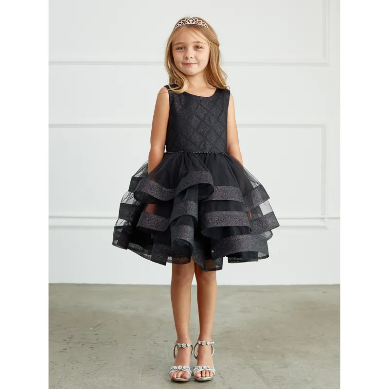Z11710TIP / 5829 BLACK DRESS GLITTER BODICE WITH GLITTER HORSE HAIR RUFFLES 3 TIERS