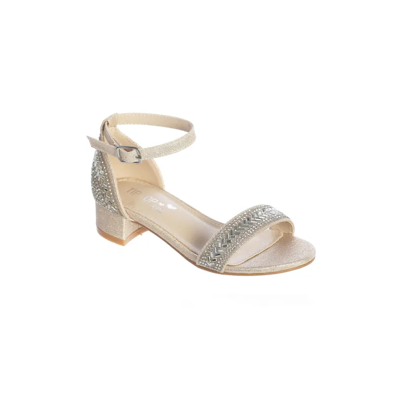 CHAMPAGNE GOLD RHINESTONE SANDAL WITH HEEL / S175-5069