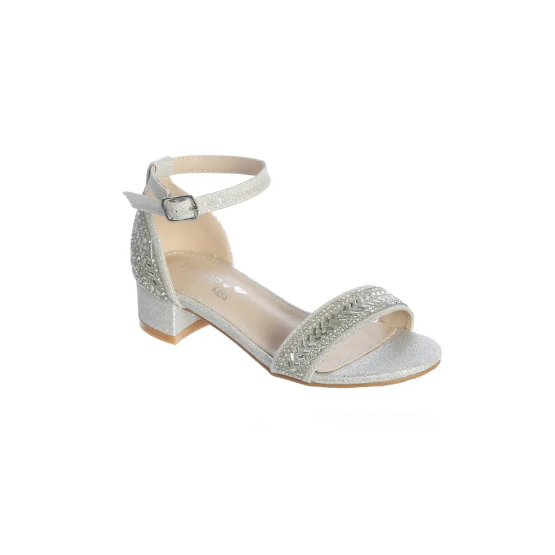 SILVER RHINESTONE SANDAL WITH HEEL / S175-4986