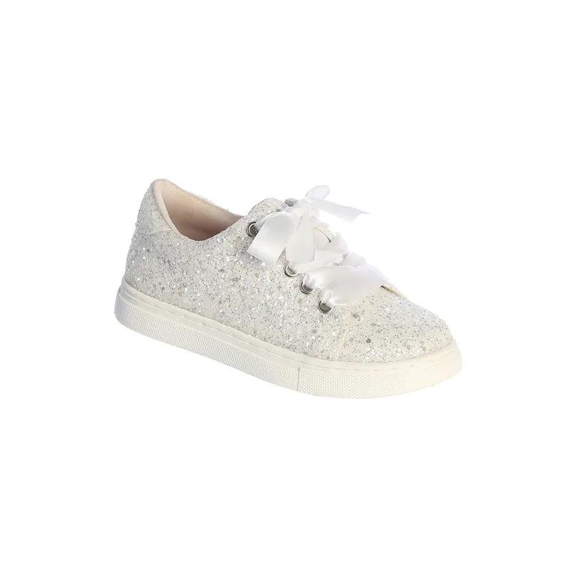 WHITE GLITTER SNEAKERS WITH SATIN TAPE LACES / S189B-5149