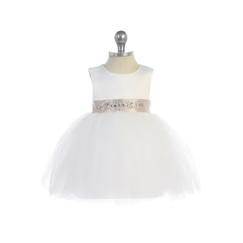 DRESS WHITE SATIN BODICE TULLE SKIRT / 5700S