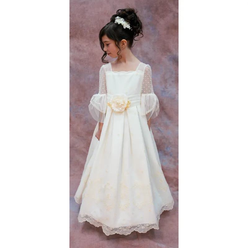 OFF WHITE EMBROIDERED TULLE SEE THROUGH BELL SLEEVE / 00-075