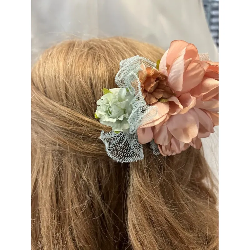 HAIRCOMB PINK & AQUA FLOWER TRIM / 6210