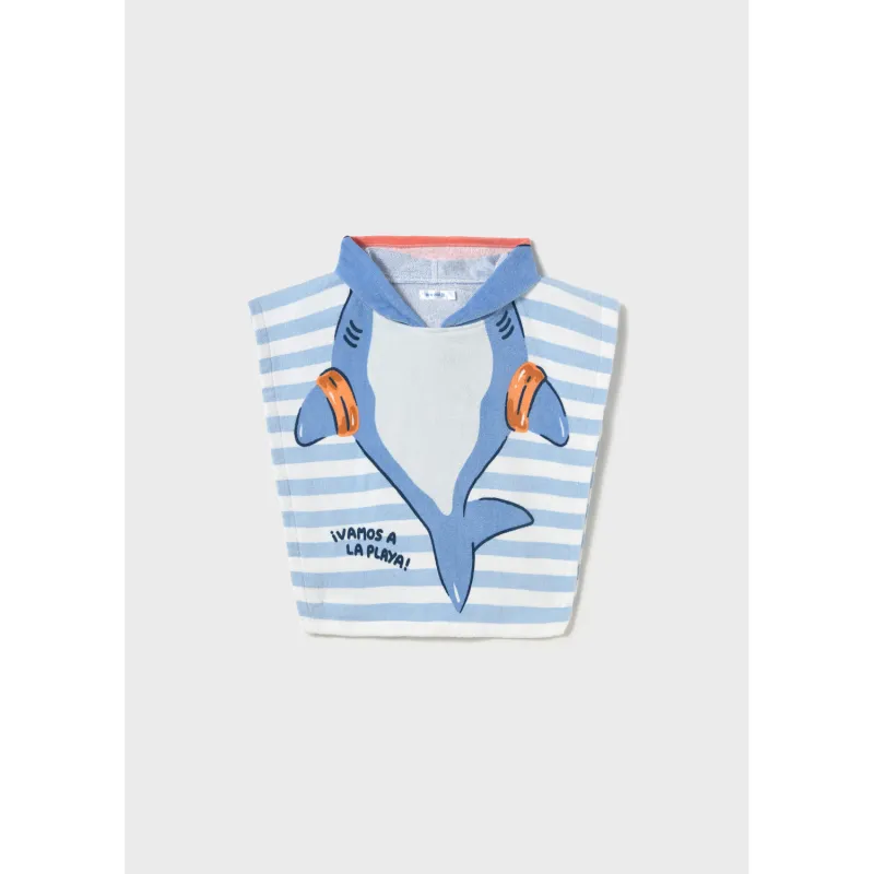 BLUE SHARK HOODED TOWEL STRIPED / 10894-074