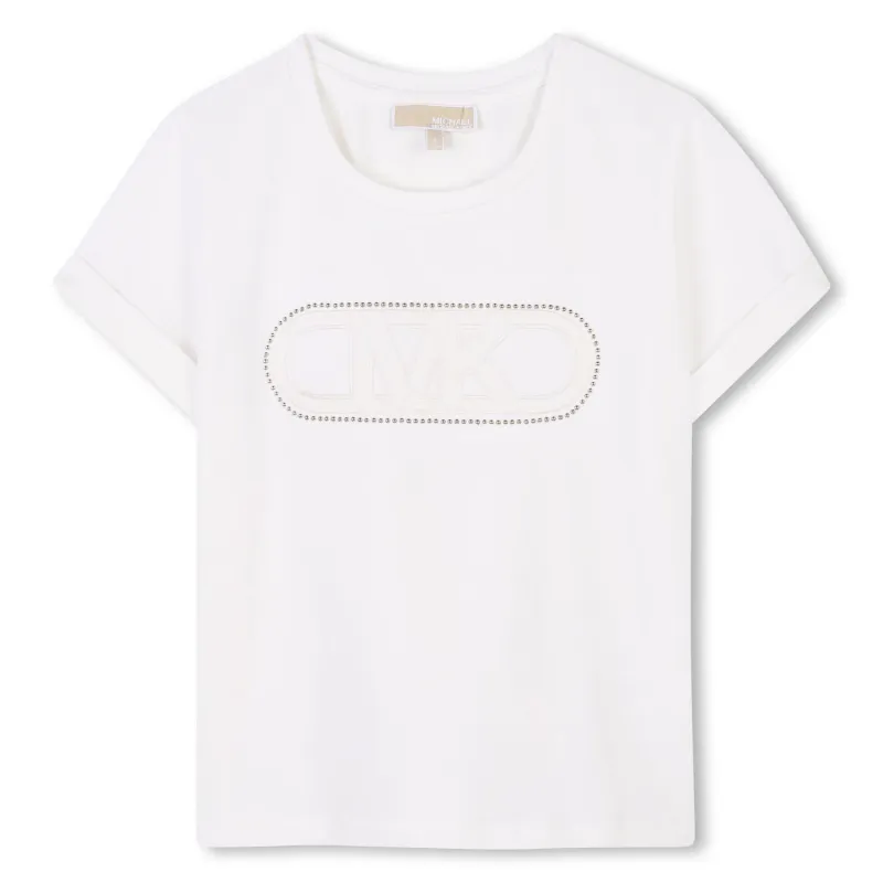 OFF WHITE TSHIRT CUFF SLEEVE GOLD STUDS CIRCLE TRIM / R30318-117