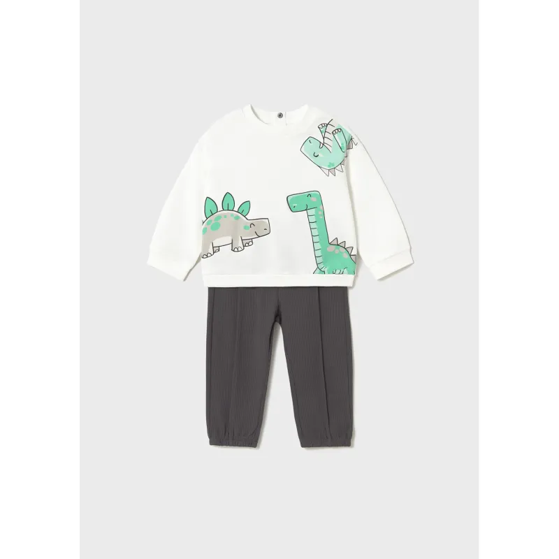 WHITE & GREY 2PC TRACKSUIT SET DINOSAUR PRINT / 1841-030