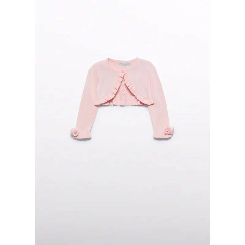 PEACH KNIT BOLERO CARDIGAN OPENWORK BACK FLOWER APPLIQUE / 5381-010