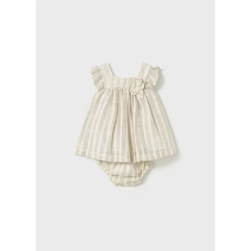 LINEN 2PC DRESS & PANTIES STRIPED FRILL SLEEVE TRIM / 1858-023