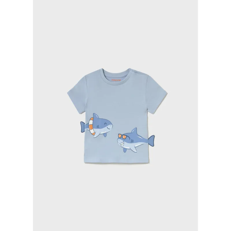 BLUE TSHIRT SHARK PRINT SHORT SLEEVE / 1061-040