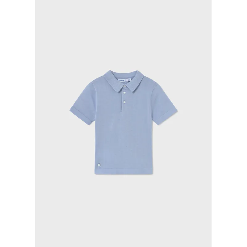 LIGHT BLUE KNIT POLO TOP SHORT SLEEVE / 1106-073
