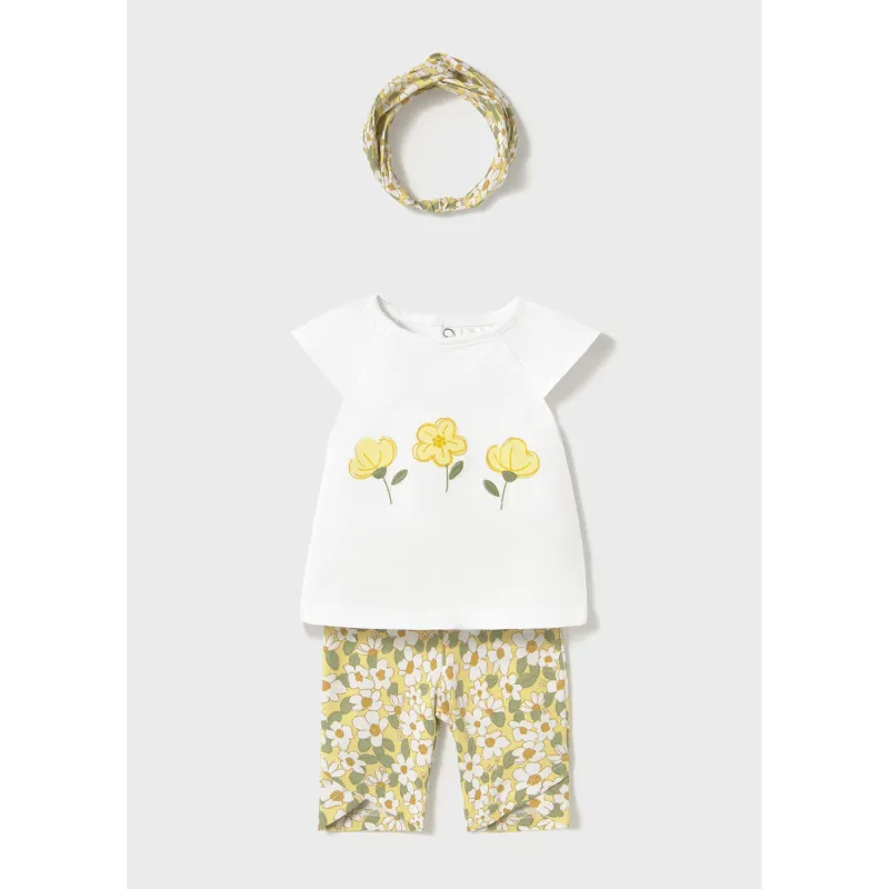 3PC CREAM TOP YELLOW PRINTED LEGGING & HEADBAND / 1763-090