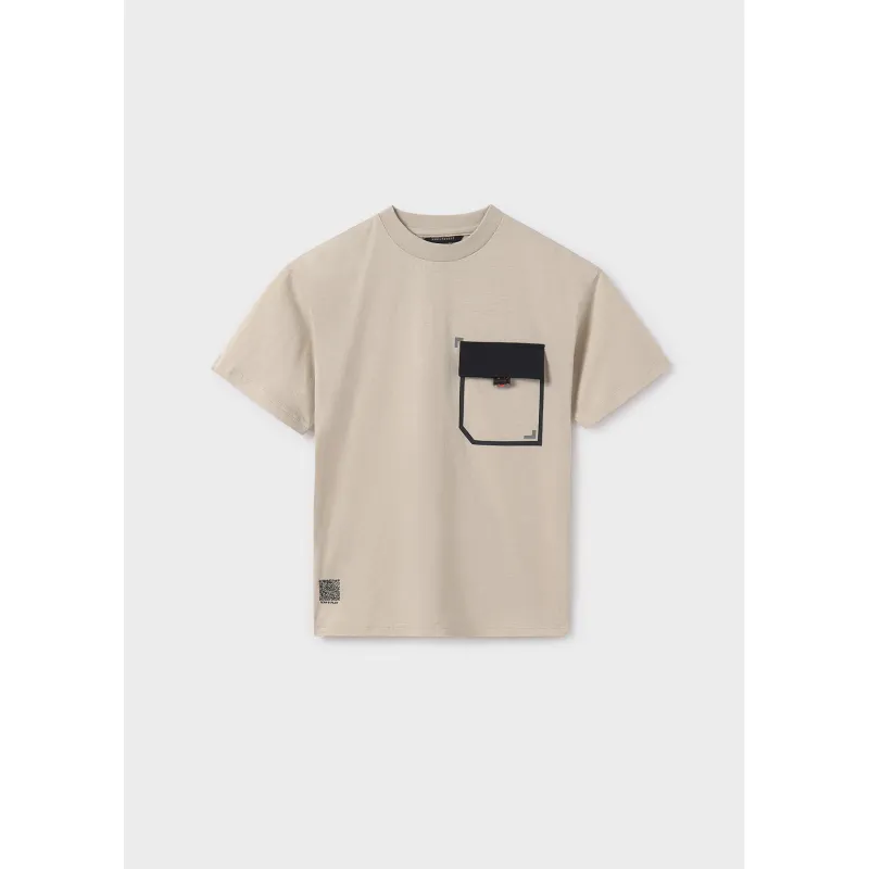 BEIGE TSHIRT BLACK POCKET FLAP SHORT SLEEVE / 6012-083