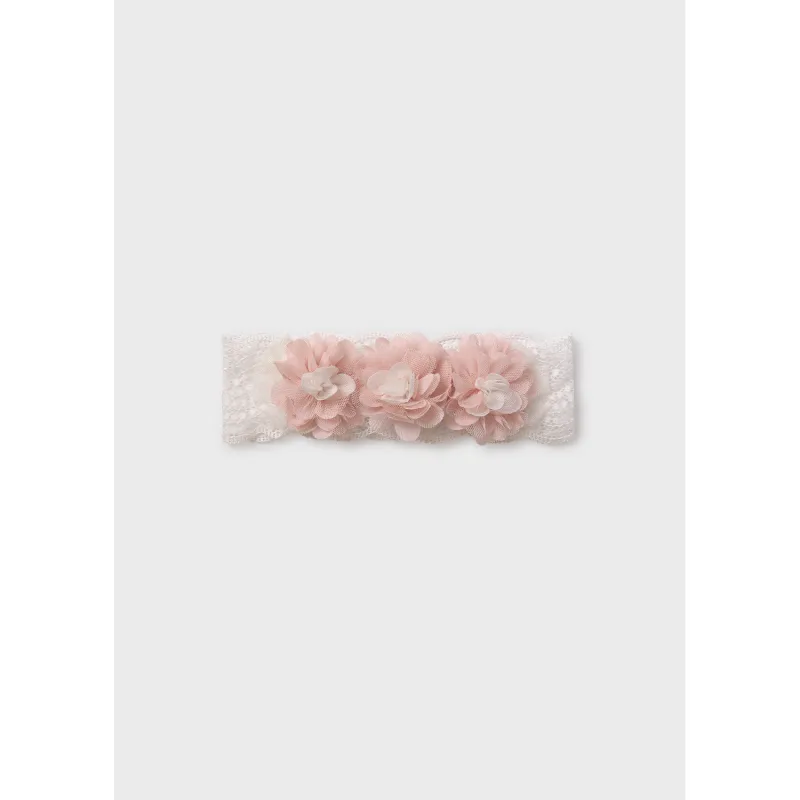 LIGHT ROSE FLOWERS & CREAM LACE HEADBAND STRETCH / 5427-066