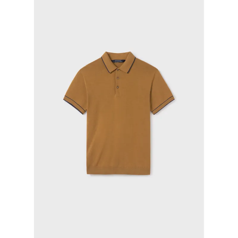 DARK YELLOW KNIT POLO TOP NAVY TRIM 3 BUTTON SHORT SLEEVE / 6129-022