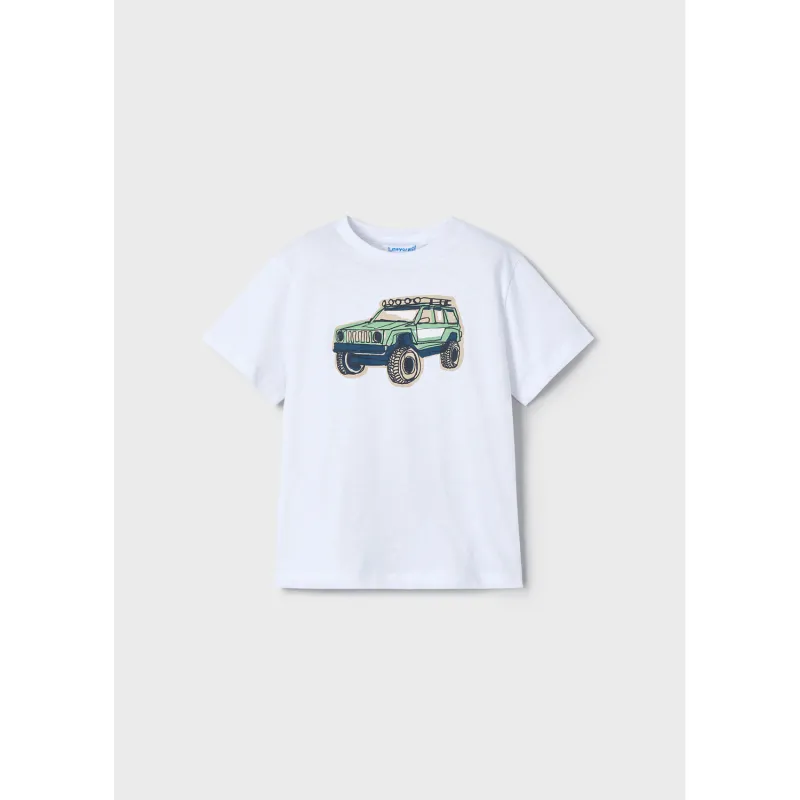 WHITE TSHIRT GREEN CAR PRINT SHORT SLEEVE / 3031-026