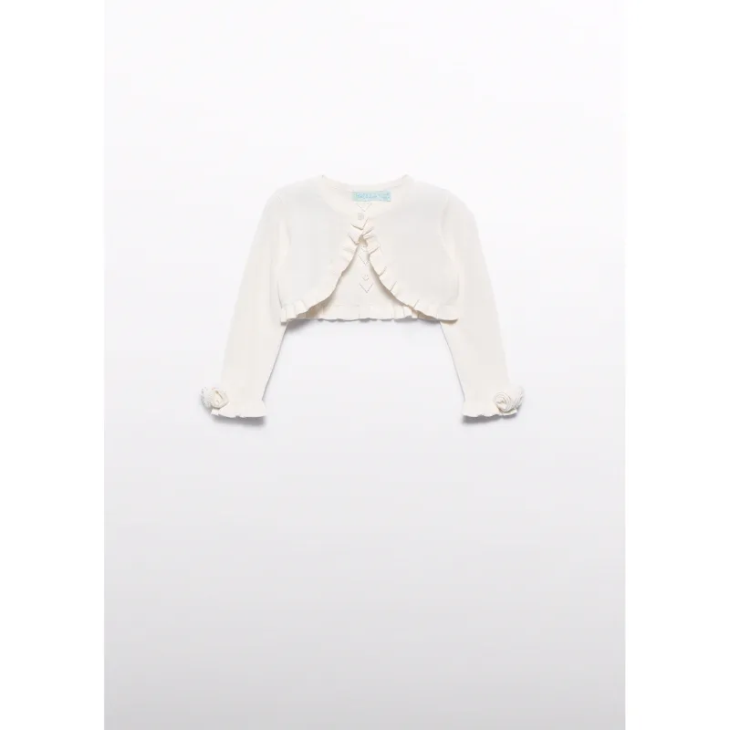 CREAM KNIT BOLERO CARDIGAN OPENWORK BACK FLOWER APPLIQUE / 5381-012