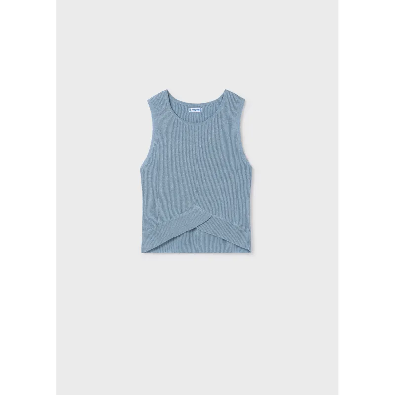 LIGHT BLUE KNIT TOP RIBBED SLEEVELESS SPARKLY / 6039-017