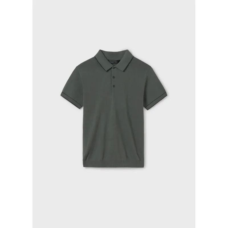 SAGE GREEN KNIT POLO TOP BLACK TRIM SHORT SLEEVE 3 BUTTONS / 6129-023