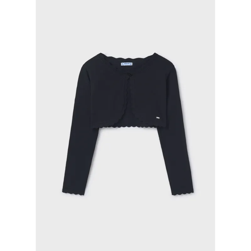 BLACK KNIT BOLERO CARDIGAN BASIC EDGE TRIM / 332-055