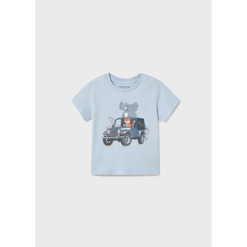 LIGHT BLUE TSHIRT TRUCK & ANIMAL PRINT SHORT SLEEVE / 1053-011