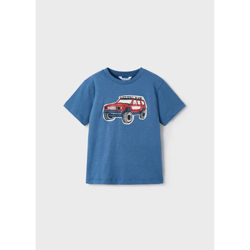 BLUE TSHIRT RED CAR PRINT SHORT SLEEVE / 3031-027