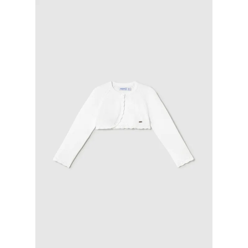 WHITE BOLERO CARDIGAN KNIT CROCHET EDGE TRIM / 306-046