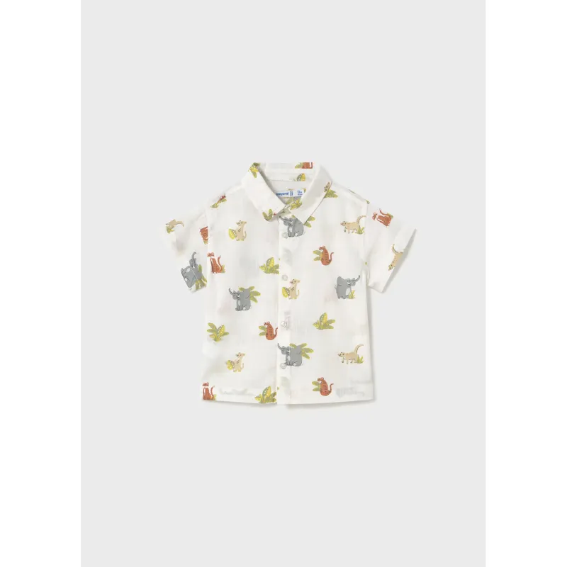 CREAM SHIRT JUNGLE ANIMAL PRINT SHORT SLEEVE / 1112-076