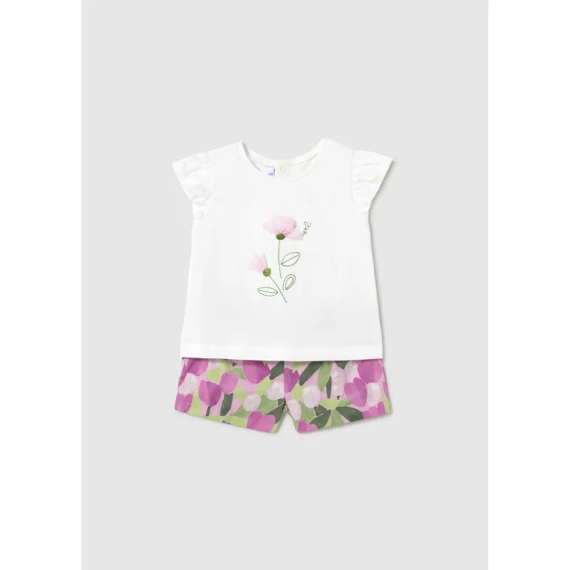 2PC MAUVE PRINTED SHORT SET WHITE TOP / 1237-015