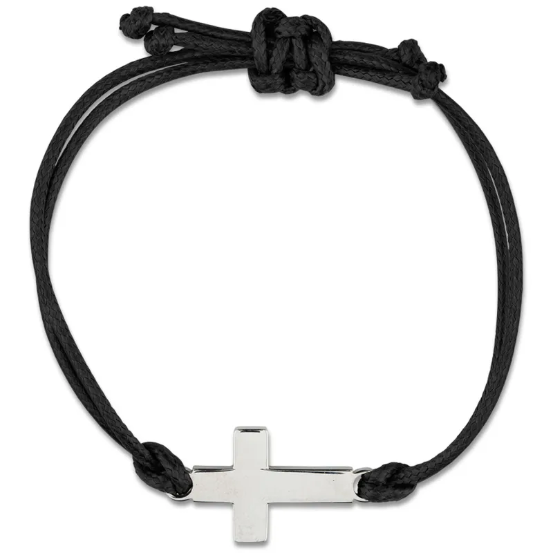 BLACK LEATHER BRACELET WITH CROSS / SHE-MM3201BK