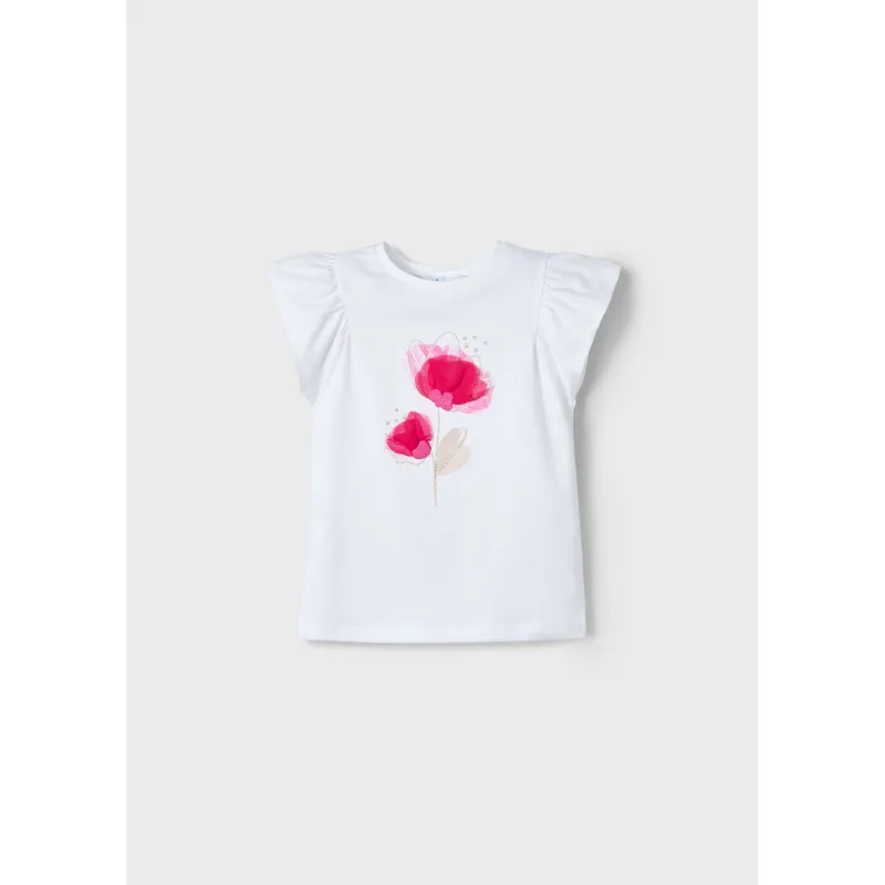 WHITE TSHIRT RED FLOWER APPLIQUE SLEEVELESS / 3002-054