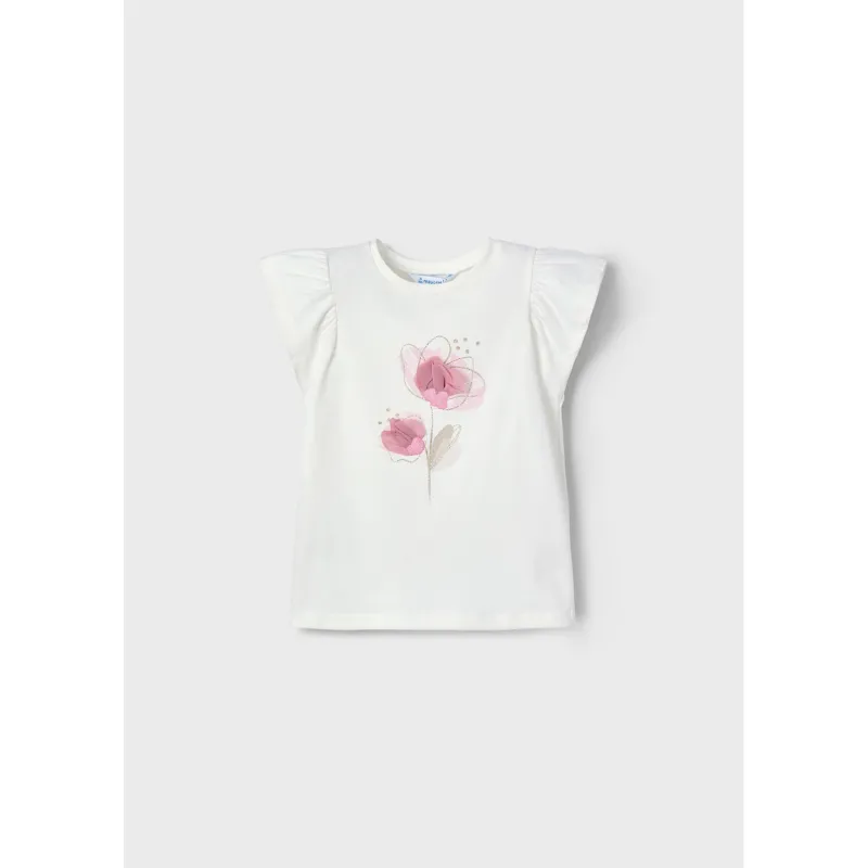 OFF WHITE TSHIRT PINK FLOWER APPLIQUE SLEEVELESS / 3002-055