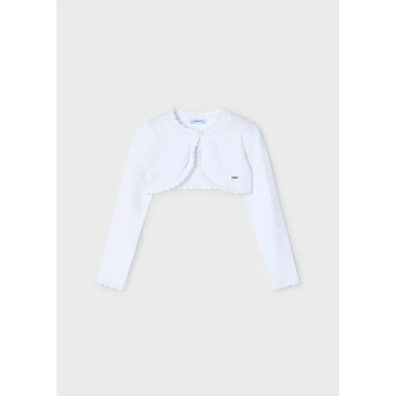 WHITE KNIT BOLERO CARDIGAN SCALLOPED TRIM / 320-089