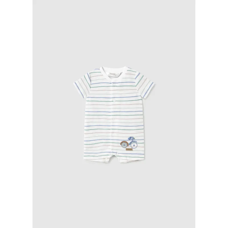 STRIPED SHORT ROMPER CREAM BLUE/GREEN FRONT CLOSURE / 1707-011