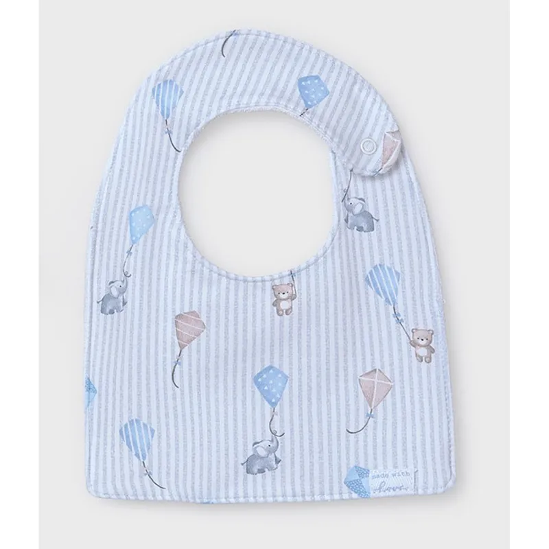 CREAM STRIPED SQUARE BIB BEAR & KITE PRINT / 9876-051