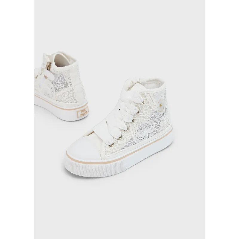WHITE PLATFORM HIGH TOP SHOE LACE TRIM SIDE CLOSURE / 43613-059
