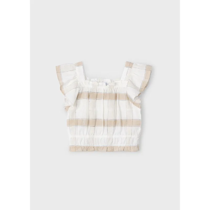 BEIGE & CREAM PLAID LINEN BLOUSE / 3183-027