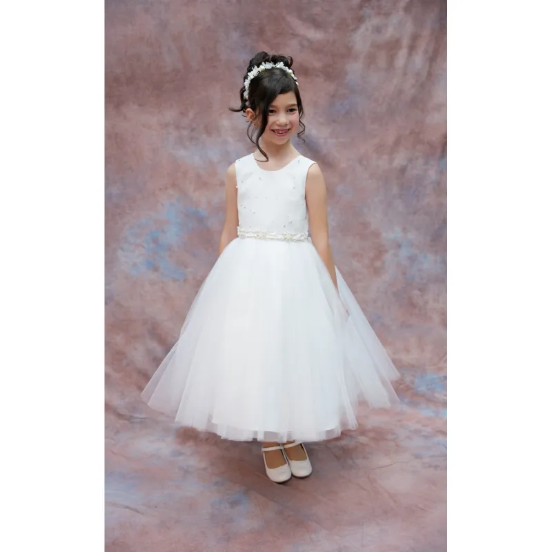DRESS IVORY PEARL & RSTONE BODICE TULLE SKIRT BELT 504 TULLE SLEEVELESS / 4080