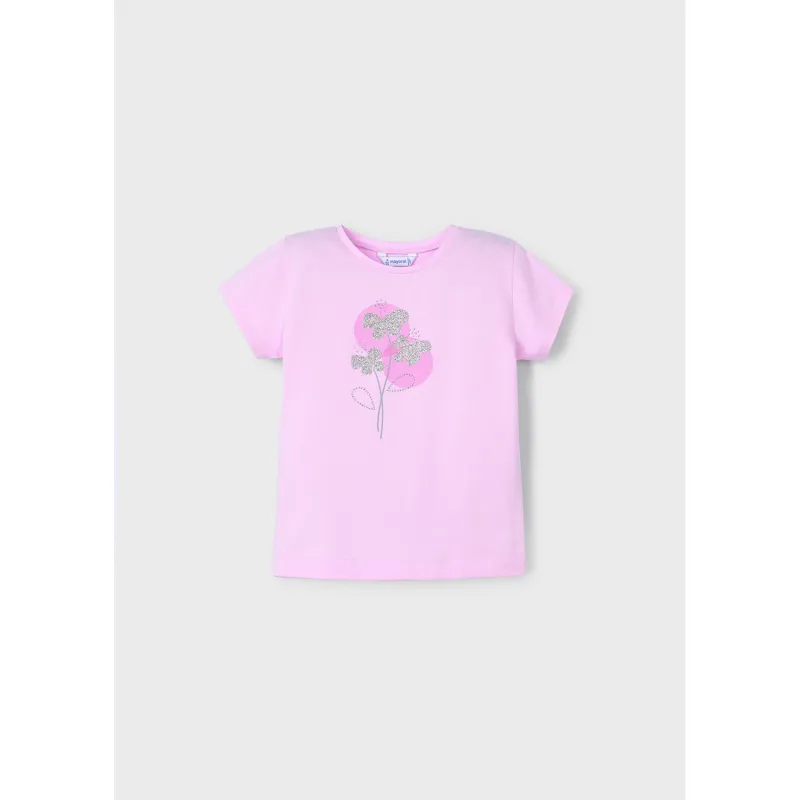 LILAC TSHIRT SILVER FLOWER APPLIQUE SHORT SLEEVE / 174-071