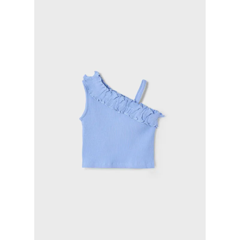 BLUE KNIT TOP RIBBED FLOUNCE BODICE TRIM / 3018-087