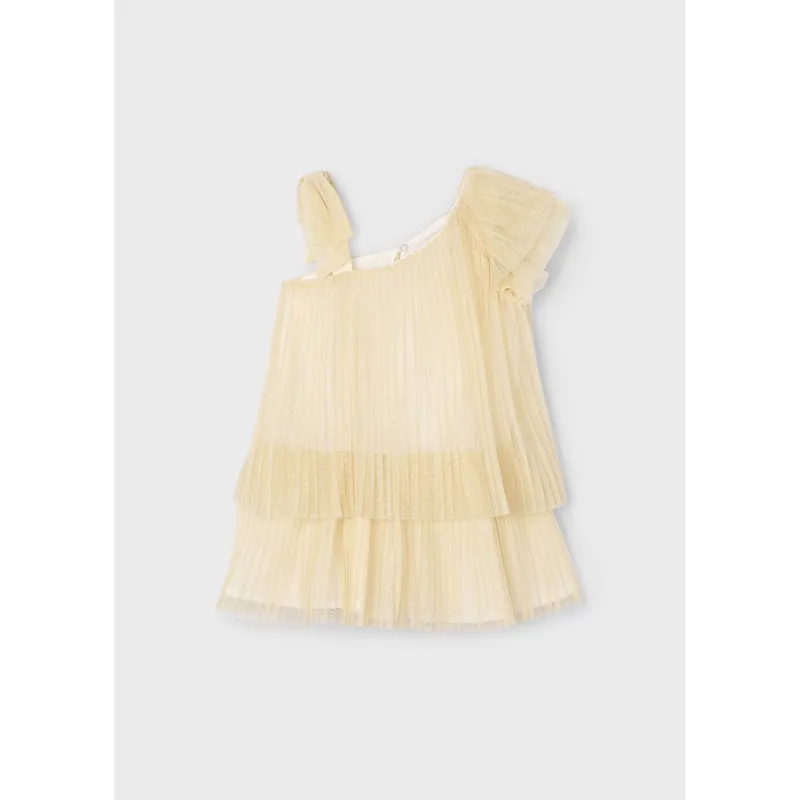 CHAMPAGNE PLEATED TULLE DRESS LAYERED / 3912-015