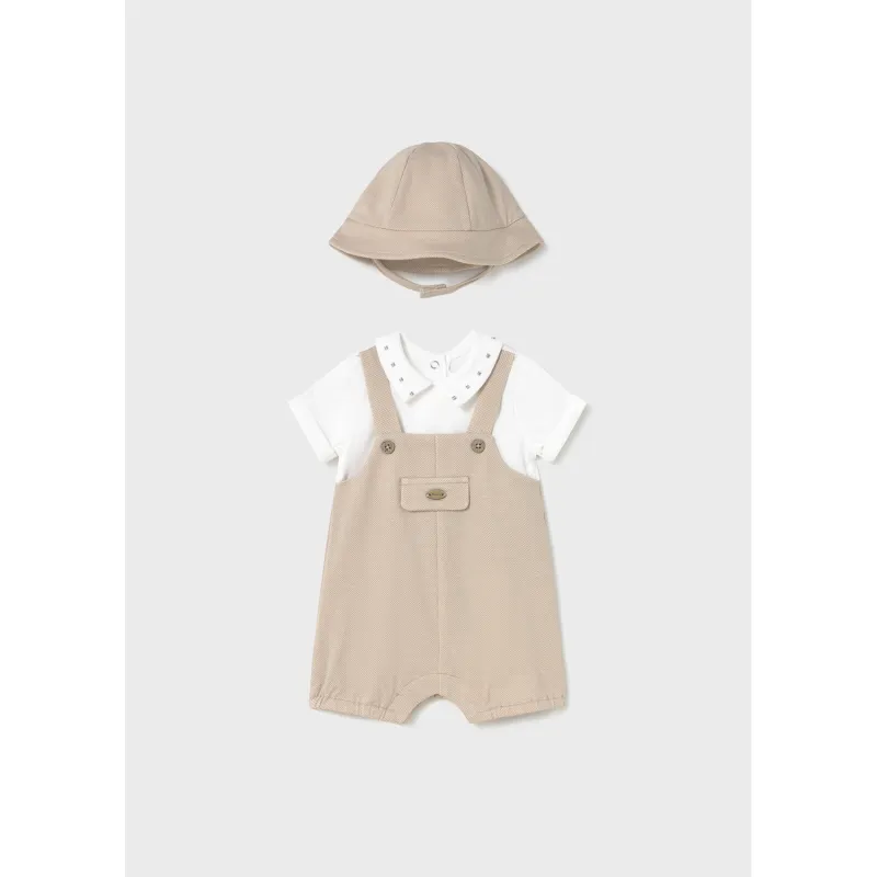 BEIGE & CREAM SHORT ROMPER & HAT / 1605-050